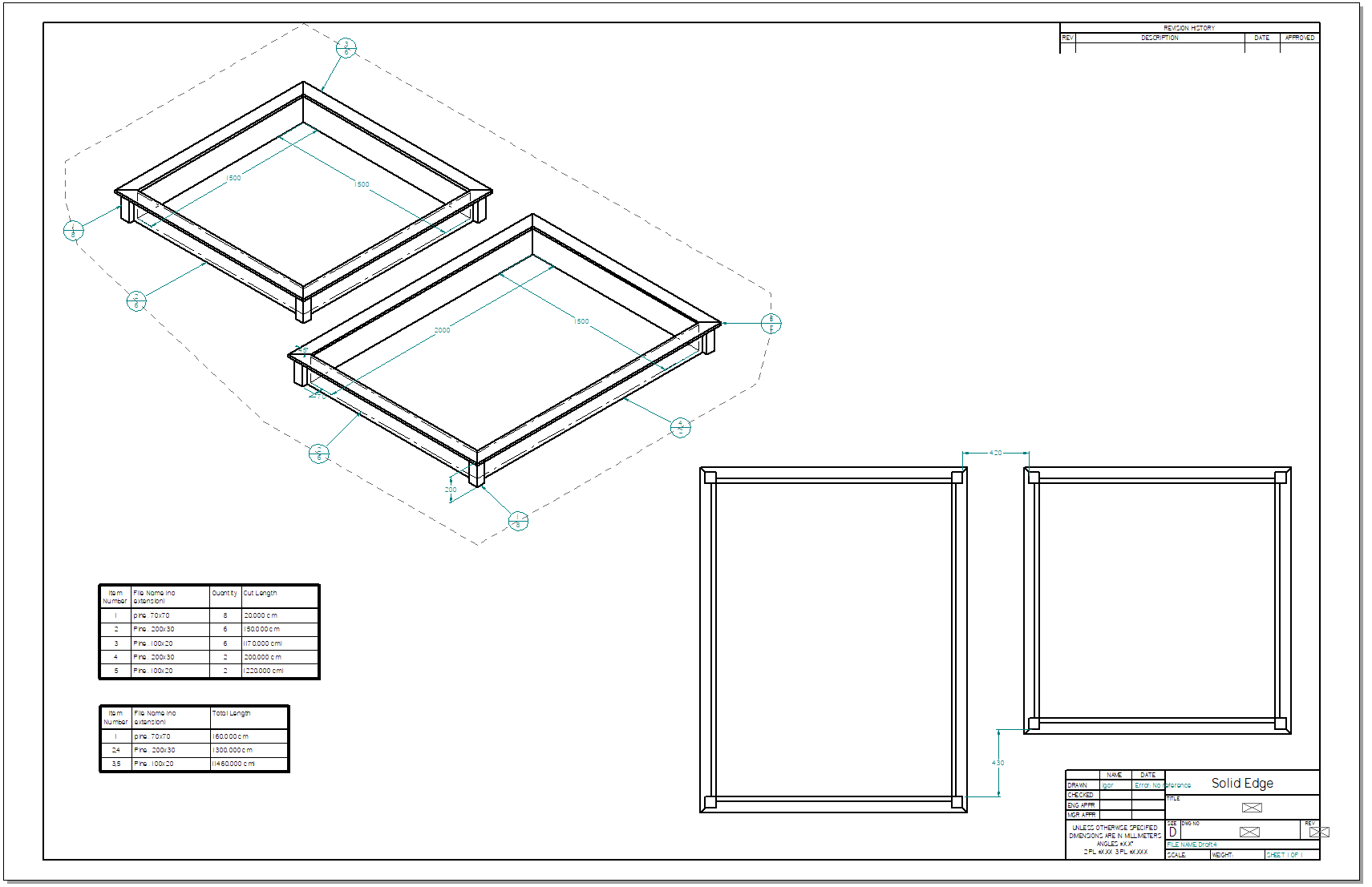 Final drawing with cut list